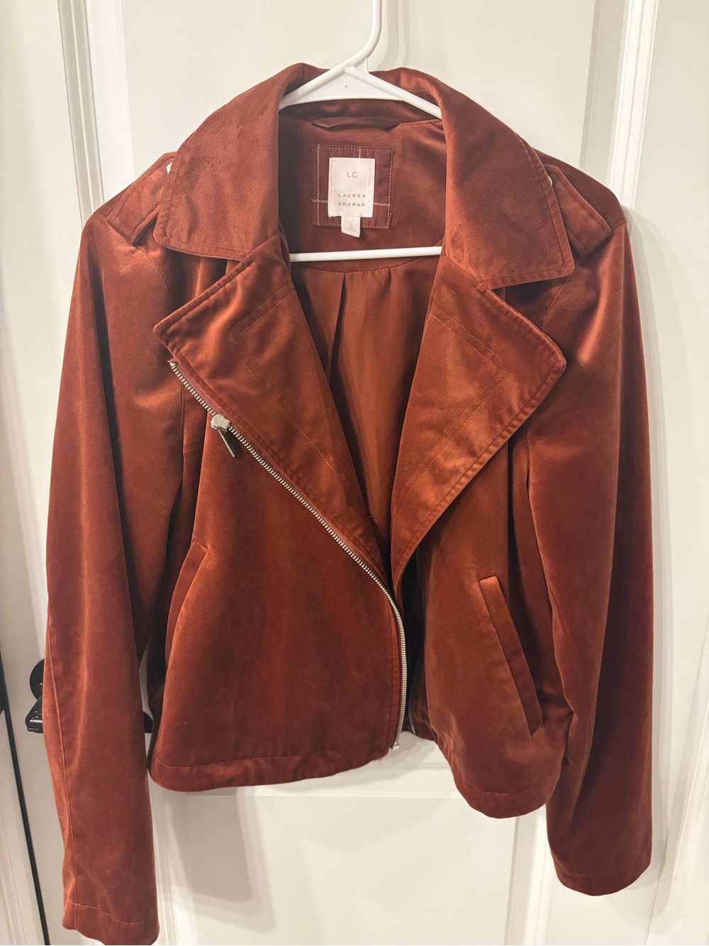 LC Lauren Conrad Rust Velvet Moto Blazer